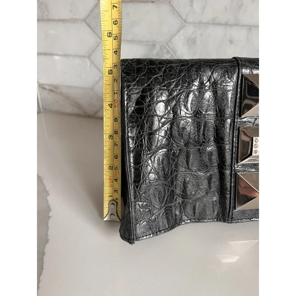 Charm And Luck Clutch Bag Y2K Leather Crocodile‎ Rhinestones Embossed Studs